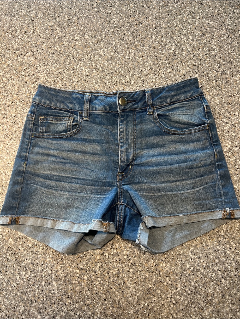 American Eagle Outfitters Distressed Rolled-Hem Denim Shorts - Blue
